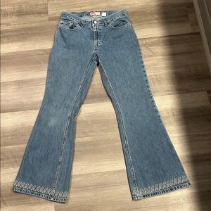 Y2K Old Navy wide leg denim jeans embroidered Hem Mid Rise  Size 10